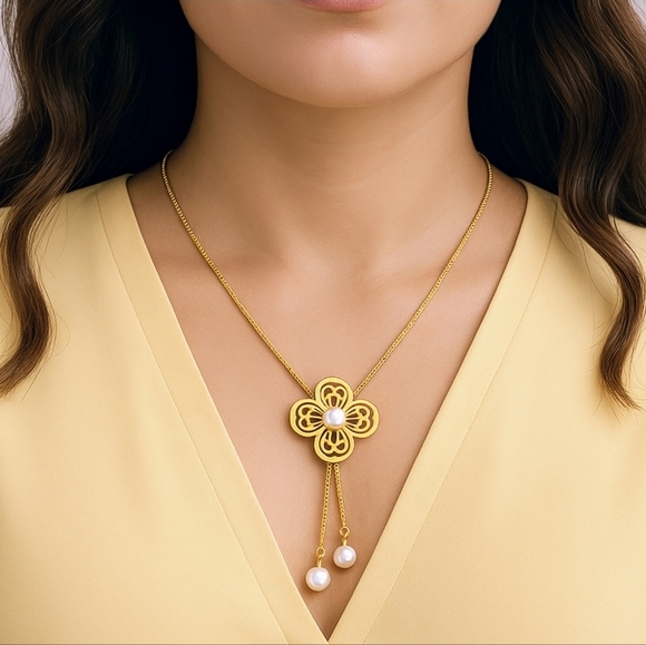 🆕 Romantic Floral Faux Pearl Jewelry Set | 18K Gold Plated Stainless Steel - Picture 4 of 16